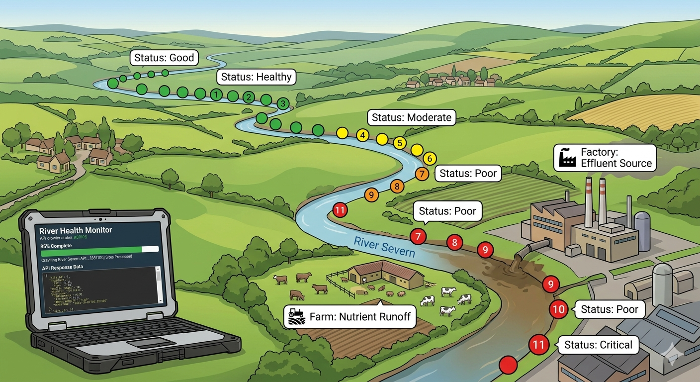 Header image for the blog post about downloading England's river health data from the Environment Agency API.